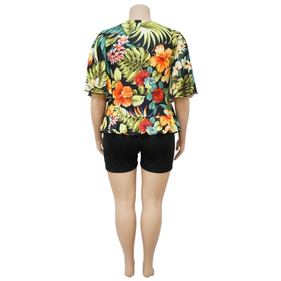 Floral Printed Irregular Lace-Up Shirt Shorts Fashion Casual Two Pieces Set - Picture 4 of 15